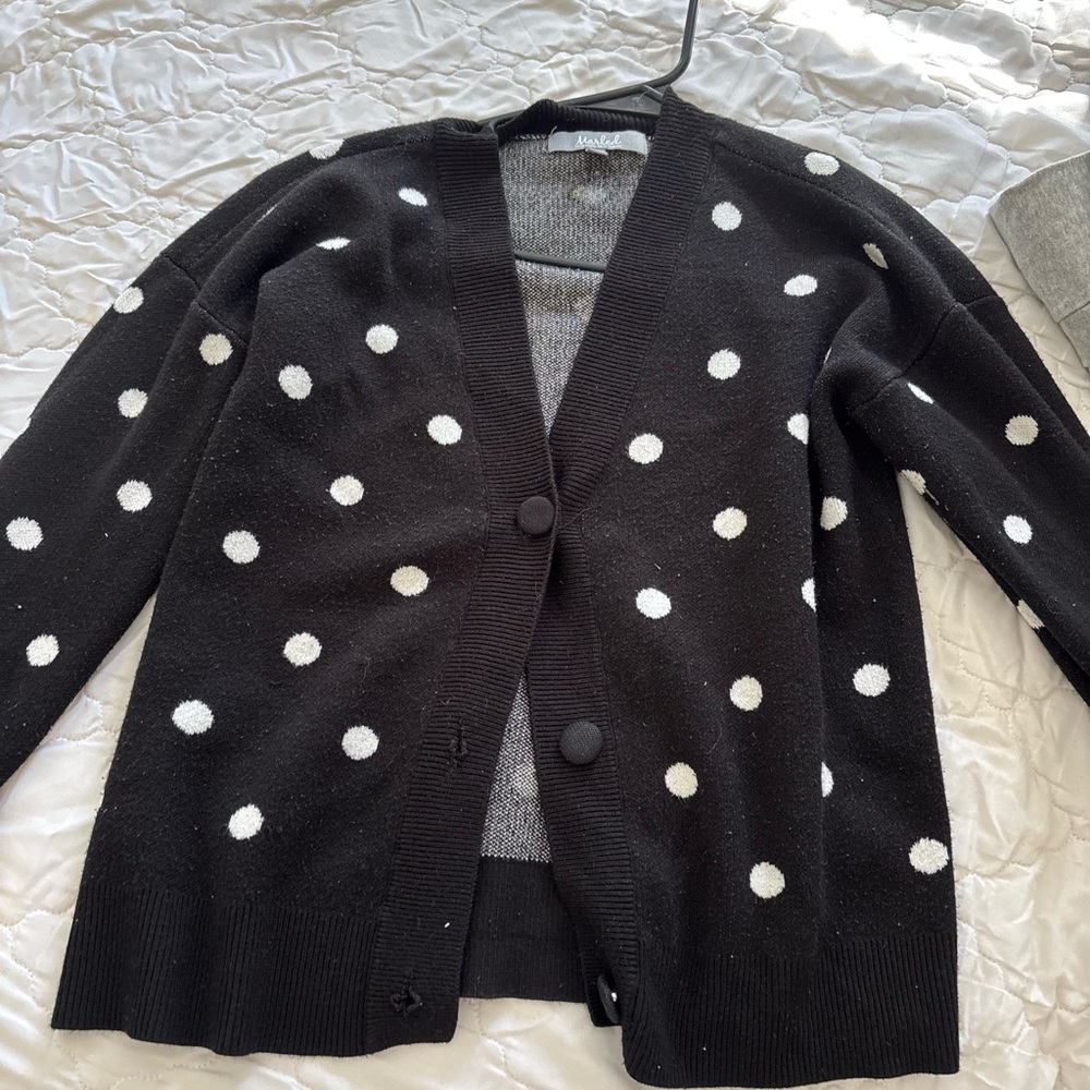 LOFT Black Cardigan with White Polka Dots